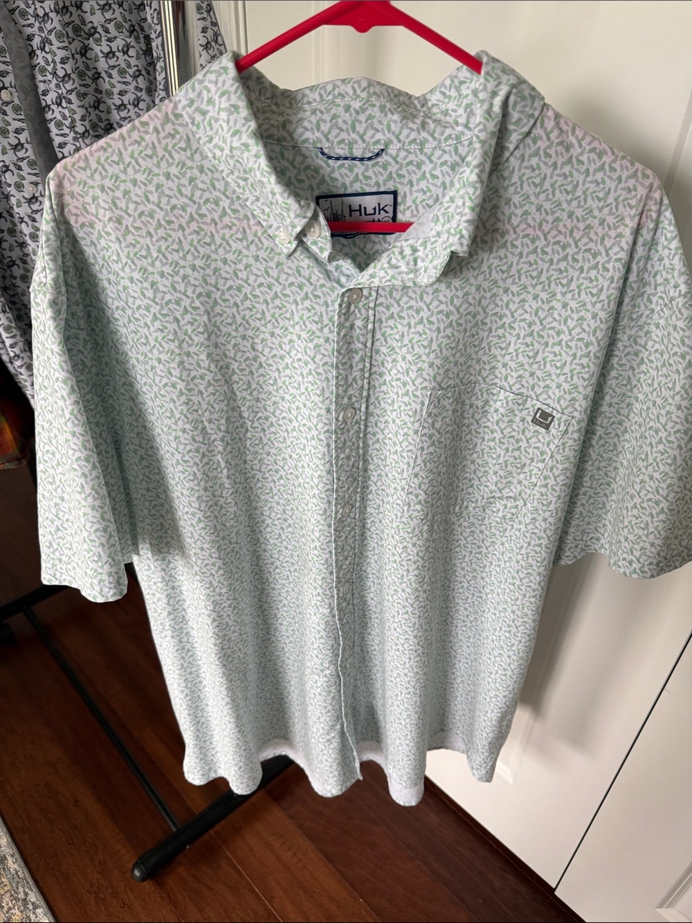 Huk Men's Pale Green Micro-Print Short-Sleeve Button-Up Shirt